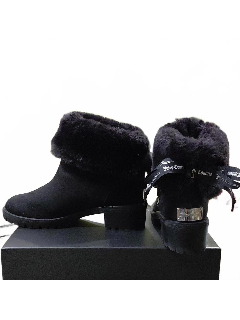 "Juicy Couture" Sz.9.5, Black Faux-Fur Cuff Ankle Booties. Mint!!Never Outside!